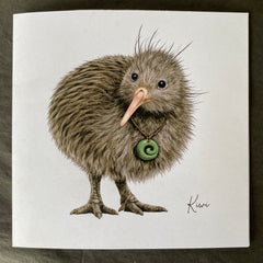 Illustration of a kiwi bird on a textured surface