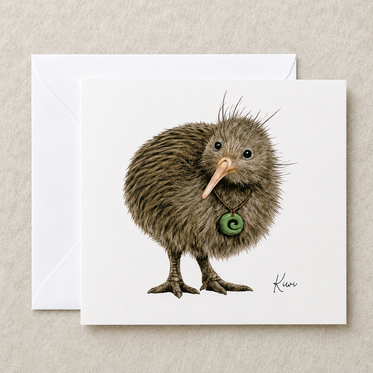 Kiwi greeting cards with envelopes — illustrated NZ native bird, designed & printed in New Zealand by Wix & Bloom