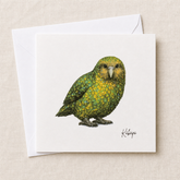 Kākāpō greeting card — illustrated NZ flightless parrot, 300gsm cardstock with envelope, designed & printed in New Zealand by Wix & Bloom