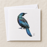 Tūī greeting card — illustrated NZ native songbird, 300gsm cardstock with envelope, designed & printed in New Zealand by Wix & Bloom