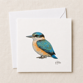 Kōtare Kingfisher greeting card — illustrated NZ sacred kingfisher, 300gsm cardstock with envelope, designed & printed in New Zealand by Wix & Bloom