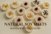 Handcrafted natural soy melts with decorative elements on a light background