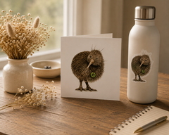 Kiwi greeting card — illustrated New Zealand Kiwi bird on 300gsm cardstock, designed & printed in NZ by Wix & Bloom