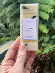 Ocean Breeze Luxury Soy Melt Snap Bar with pounamu chips — natural vegan soy wax, hand-poured in Coromandel NZ by Wix & Bloom