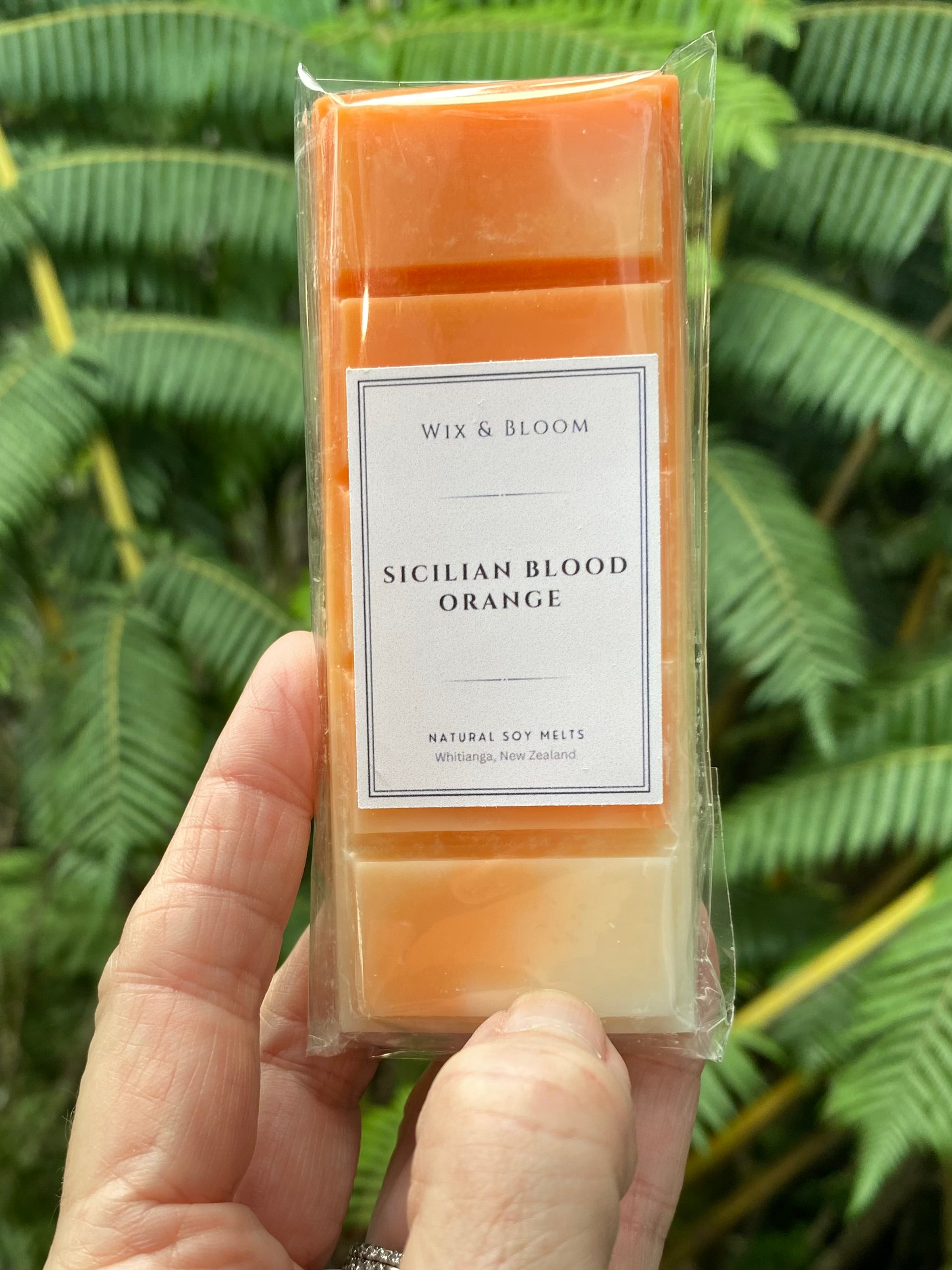 Sicilian Blood Orange Luxury Soy Melt Snap Bar — natural vegan soy wax, hand-poured in Coromandel NZ by Wix & Bloom