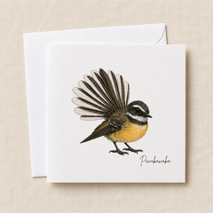 Fantail Pīwakawaka greeting card — illustrated NZ native bird, 300gsm cardstock with envelope, designed & printed in New Zealand by Wix & Bloom