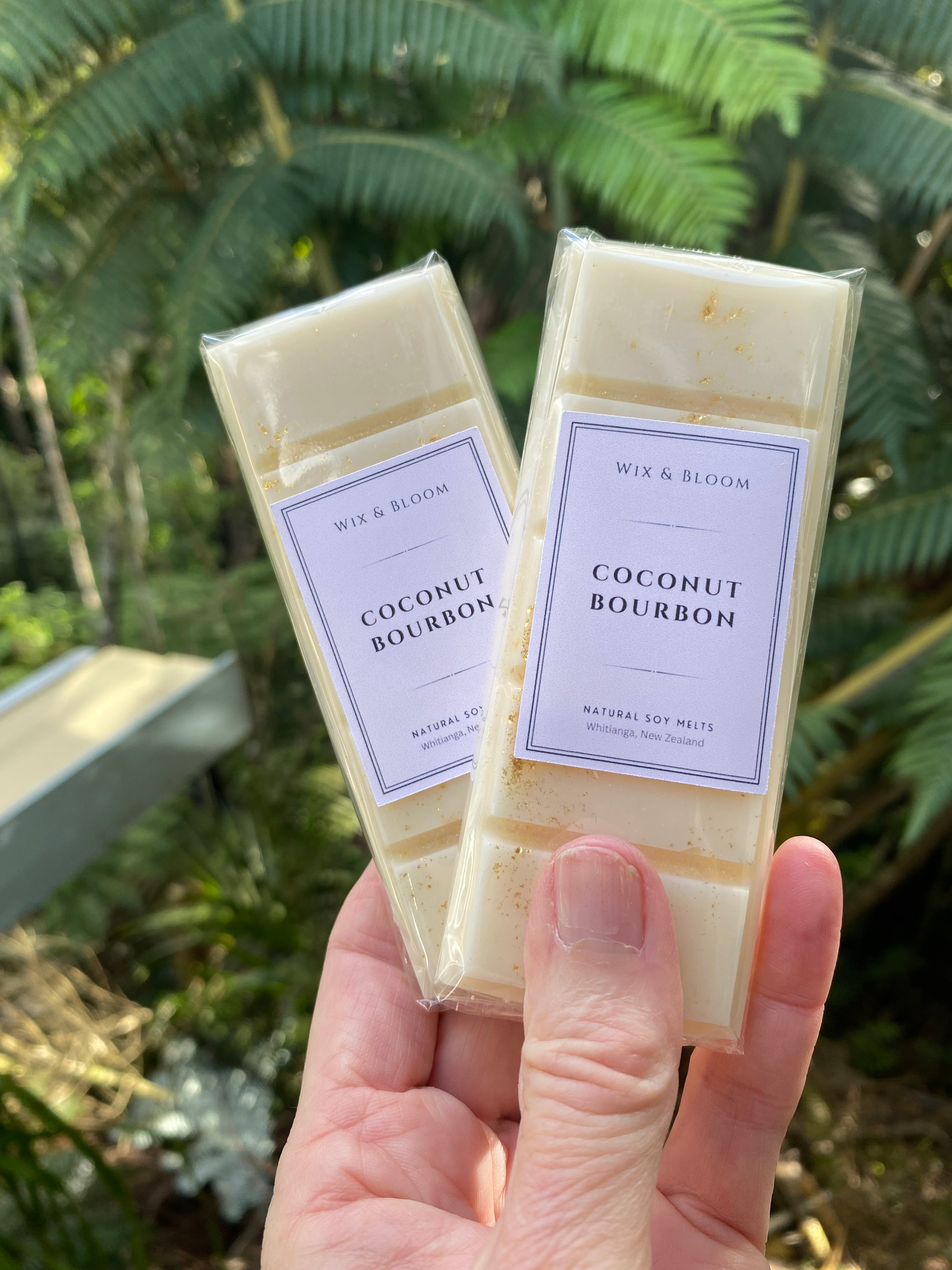 Coconut Bourbon Luxury Soy Melt Snap Bar — natural vegan soy wax, hand-poured in Coromandel NZ by Wix & Bloom