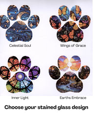 Colorful paw print designs with labels on a white background