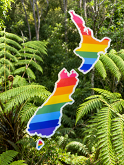 Rainbow Pride - New Zealand Map Waterproof Stickers